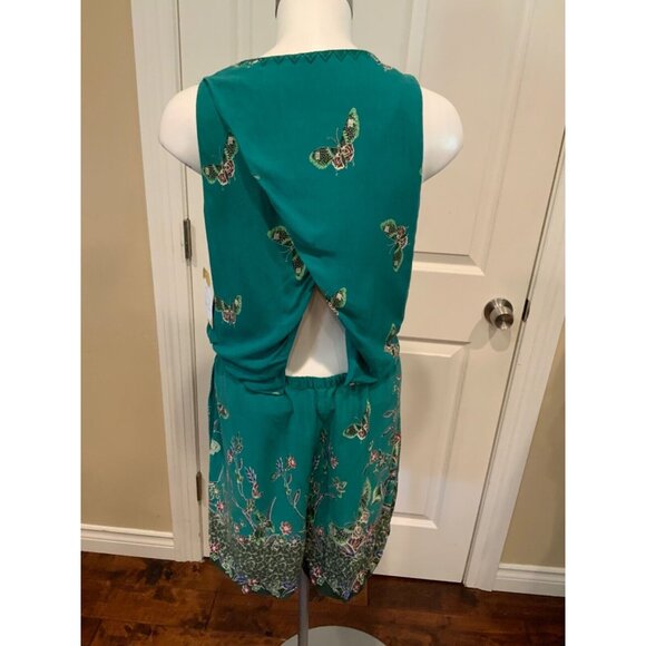Elevenses Green Floral Butterfly Papillion Shorts Romper W/ Open Back, Size M - Picture 6 of 7